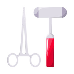 Doctor's tools. Medical therapist equipment: hammer and scissors.