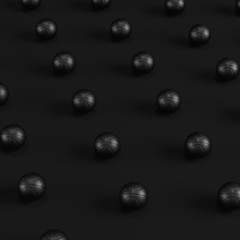 Array of black basketball balls on dark background. Minimalism concept.