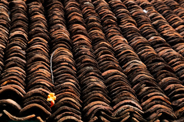 old clay roof tiles close up as background