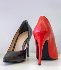 women's red and black high heels shoes