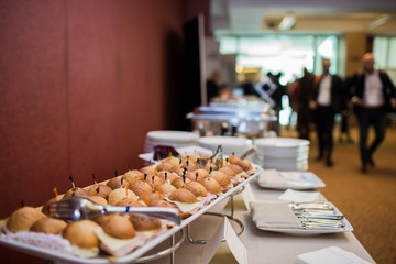 A table with refreshments at a business conference