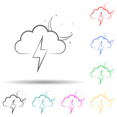 a sign of a night storm multi color style icon. Simple thin line, outline vector of weather icons for ui and ux, website or mobile application