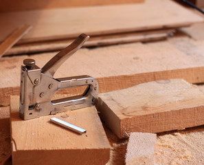 construction stapler with staples on construction site