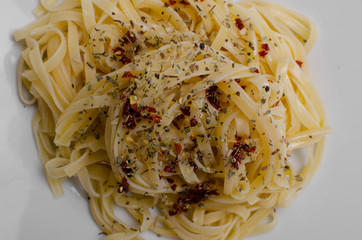 Linguine pasta in tomato sauce on a plate