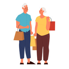Old people with shopping bag. Old man and woman holding their shopping