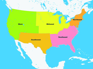 Vector illustration of the Color Map of the Regions of the United States of America