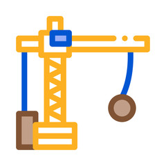 Demolition Crane Icon Vector. Outline Demolition Crane Sign. Color Isolated Contour Symbol Illustration