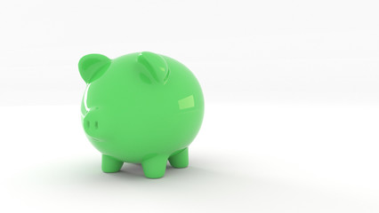 green piggy bank on a white background, 3D rendering