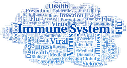 Immune system word cloud on white background.