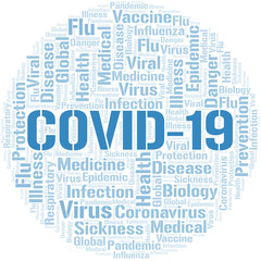 COVID-19 word cloud on white background.