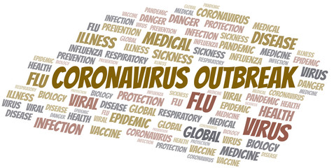 coronavirus outbreak word cloud on white background.