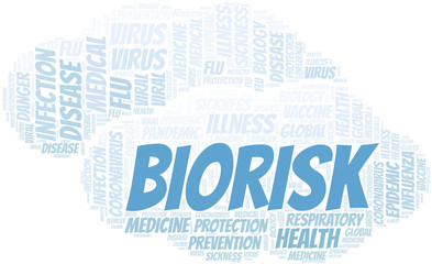 Biorisk word cloud on white background.