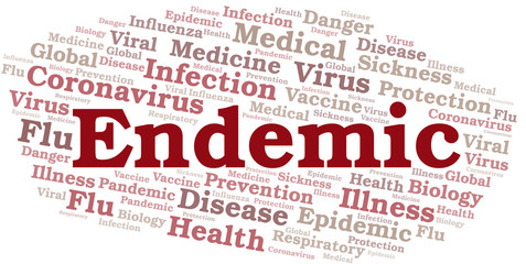 Endemic word cloud on white background.