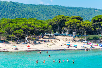 Obraz premium Plaża Karydi w Vourvourou, półwysep Sithonia, Chalkidiki, Grecja