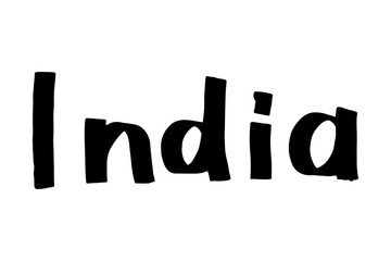 India - country name simpleIndia - country name simple lettering. Black ink word drawing. Doodle lettering about touristic places. Travelling design element. Vector illustration