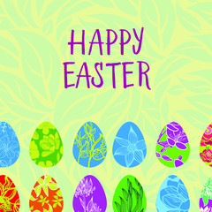 Hand lettering HAPPY EASTER card illustration. Colorful egg. Easter egg hunt. 