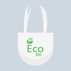 Obraz premium Eco canvas bag. say no to plastic bags, refuse ban slogan and textile shopping handbag illustration