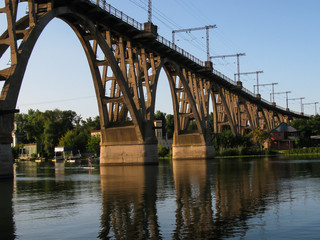 Merefa-Kherson railway bridge over the Dnipro river, Dnipro city, Ukraine