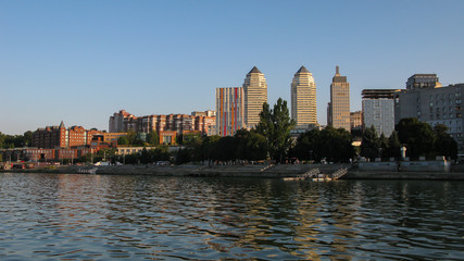 panoramic view from the Dnipro river to the city and the embankment of Dnipro city, Ukraine