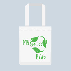 Eco canvas bag. say no to plastic bags, refuse ban slogan and textile shopping handbag illustration
