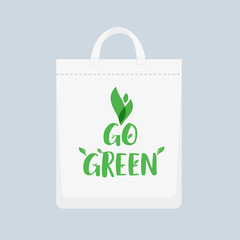 Eco canvas bag. say no to plastic bags, refuse ban slogan and textile shopping handbag illustration