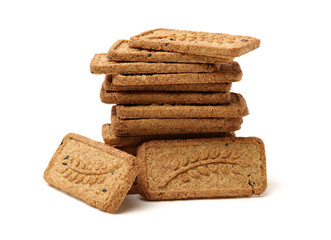 Cookies made of whole grain cereals on a white background