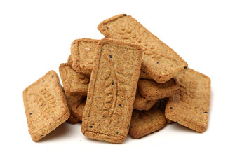 Cookies made of whole grain cereals on a white background