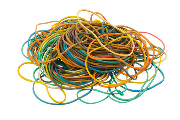 multicolored elastic bands on a white background