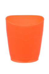 orange plastic Cup on a white background