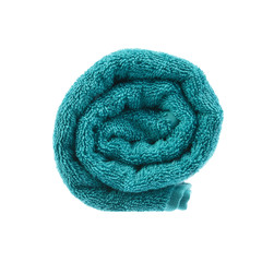 a twisted cyanide towel sideways lies on a white background of isolate