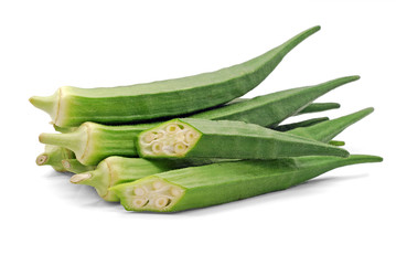 Fresh okra vegetable isolated on white background