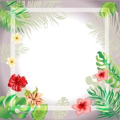 Fototapeta na wymiar Tropical Flowers Frame and Border Background Template