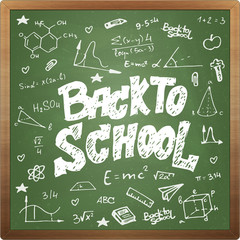 Fototapeta na wymiar Back to school doodle style on black board background, vector