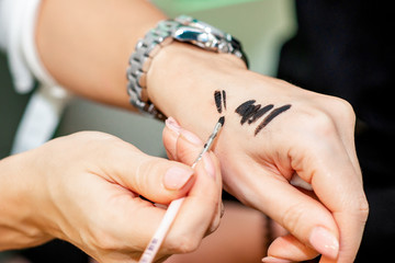 Test cosmetic on hand.