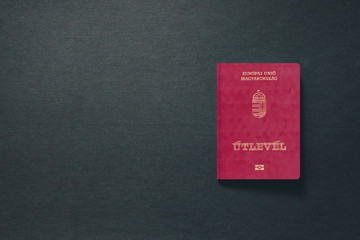 Hungary Passport on dark background with copy space - 3D Illustration