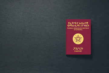 Ethiopia Passport on dark background with copy space - 3D Illustration