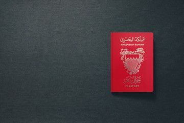Bahrain Passport on dark background with copy space - 3D Illustration