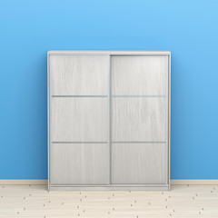 White wood wardrobe in the room