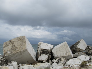 Marble blocks in Thasos, Greece. summer landscape