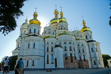 Complex Kiev-Pechersk Lavra in Kiev. Uspensky Cathedral with golden domes. The main cathedral of Kiev. Kiev, Ukraine, July 15, 2017