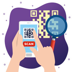 hands user scan qr code with smartphone vector illustration design
