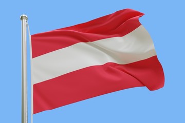 Flag of Austria On Flagpole Waving in the Wind. Isolated On Blue Sky Background. 3D Rendering.