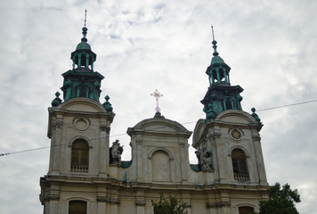 Fototapeta na wymiar Catholic church and monastery of St. Mary Magdalene. Gothic medieval Europe. Lviv, Ukraine, July 18, 2017