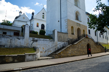 Monastery and Benedictine Church in Lviv. The courtyard of the monastery. Medieval city. A city for...