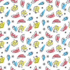 Ice cream cone seamless pattern. cute line illustration.