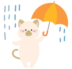 傘をさすネコのイラスト