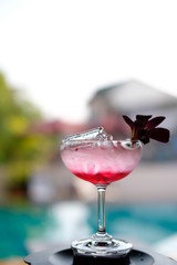 glass of cocktail on counter bar