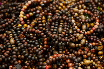 Pile of wooden beads bracelet