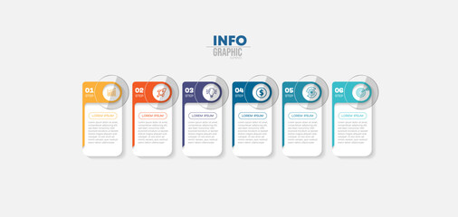 Infographic element with icons and 6 options or steps. Can be used for process, presentation, diagram, workflow layout, info graph, web design. Vector illustration.