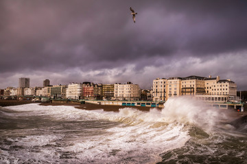 waves and a storm blowing into Brighton